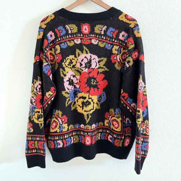Farm Rio Black Floral Tapestry Oversize Button Front Cardigan Women's Medium - Picture 5 of 6